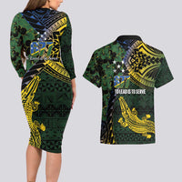 Solomon Islands Couples Matching Long Sleeve Bodycon Dress and Hawaiian Shirt 677 Proud Crocodile Melanesian Pattern - Polynesian Pride