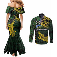 Solomon Islands Couples Matching Mermaid Dress and Long Sleeve Button Shirt 677 Proud Crocodile Melanesian Pattern - Polynesian Pride