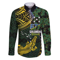 Solomon Islands Family Matching Off Shoulder Short Dress and Hawaiian Shirt 677 Proud Crocodile Melanesian Pattern LT14 Dad's Shirt - Long Sleeve Black - Polynesian Pride