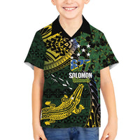 Solomon Islands Family Matching Off Shoulder Short Dress and Hawaiian Shirt 677 Proud Crocodile Melanesian Pattern LT14 Son's Shirt Black - Polynesian Pride