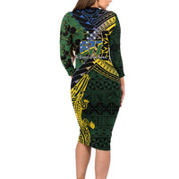 Solomon Islands Long Sleeve Bodycon Dress 677 Proud Crocodile Melanesian Pattern - Polynesian Pride