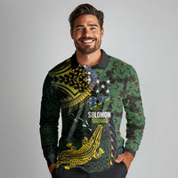 Solomon Islands Long Sleeve Polo Shirt 677 Proud Crocodile Melanesian Pattern - Polynesian Pride
