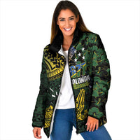 Solomon Islands Padded Jacket 677 Proud Crocodile Melanesian Pattern LT14 Women Black - Polynesian Pride