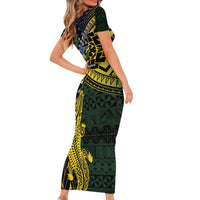 Solomon Islands Short Sleeve Bodycon Dress 677 Proud Crocodile Melanesian Pattern - Polynesian Pride