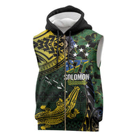 Solomon Islands Sleeveless Zip Hoodie 677 Proud Crocodile Melanesian Pattern LT14 Black - Polynesian Pride