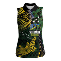 Solomon Islands Women Sleeveless Polo Shirt 677 Proud Crocodile Melanesian Pattern - Polynesian Pride