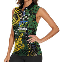 Solomon Islands Women Sleeveless Polo Shirt 677 Proud Crocodile Melanesian Pattern - Polynesian Pride