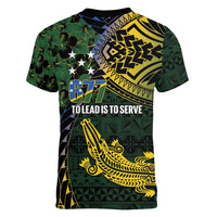 Solomon Islands Women V-Neck T-Shirt 677 Proud Crocodile Melanesian Pattern - Polynesian Pride