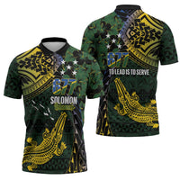 Solomon Islands Zipper Polo Shirt 677 Proud Crocodile Melanesian Pattern - Polynesian Pride