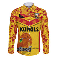 Custom Papua New Guinea Rugby Family Matching Tank Maxi Dress and Hawaiian Shirt 2023 Go Kumuls Pacific Dynamic Style LT14 Dad's Shirt - Long Sleeve Yellow - Polynesian Pride