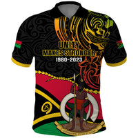 Personalised Vanuatu Unity Day Polo Shirt 29 November Coat Of Arms With Flag Style LT14 Black - Polynesian Pride