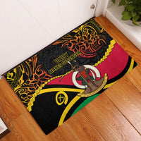 Vanuatu Unity Day Rubber Doormat 29 November Coat Of Arms With Flag Style LT14 Black - Polynesian Pride