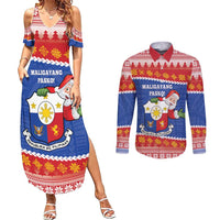 Personalized The Philippines Christmas Couples Matching Summer Maxi Dress and Long Sleeve Button Shirt Pilipinas Parol - Maligayang Pasko! LT14 Blue - Polynesian Pride