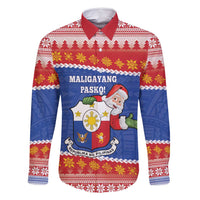 Personalized The Philippines Christmas Family Matching Tank Maxi Dress and Hawaiian Shirt Pilipinas Parol - Maligayang Pasko! LT14 Dad's Shirt - Long Sleeve Blue - Polynesian Pride