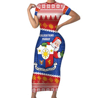 Personalized The Philippines Christmas Short Sleeve Bodycon Dress Pilipinas Parol - Maligayang Pasko! LT14 Long Dress Blue - Polynesian Pride