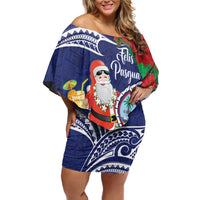 Guam Christmas Family Matching Off Shoulder Short Dress and Hawaiian Shirt Poinsettia With Bougainvillea - Felis Pasgua!