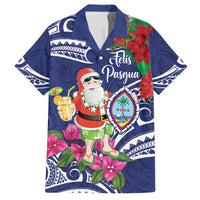 Guam Christmas Family Matching Tank Maxi Dress and Hawaiian Shirt Poinsettia With Bougainvillea - Felis Pasgua! LT14 Dad's Shirt - Short Sleeve Blue - Polynesian Pride