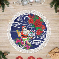 Guam Christmas Tree Skirt Poinsettia With Bougainvillea - Felis Pasgua! LT14 Fringed Blue - Polynesian Pride