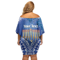 Personalised Hanukkah Jewish Festival Family Matching Off Shoulder Short Dress and Hawaiian Shirt It's Lit - Polynesian Pattern