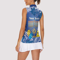 Personalised Hanukkah Jewish Festival Women Sleeveless Polo Shirt It's Lit - Polynesian Pattern