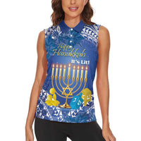 Personalised Hanukkah Jewish Festival Women Sleeveless Polo Shirt It's Lit - Polynesian Pattern