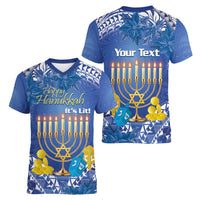 Personalised Hanukkah Jewish Festival Women V-Neck T-Shirt It's Lit - Polynesian Pattern