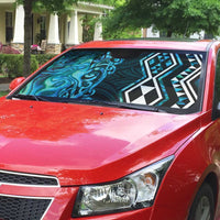 Turquoise Aotearoa Auto Sun Shade Taniko Motifs With Paua Shell Kowhaiwhai - Polynesian Pride
