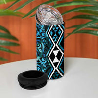 Turquoise Aotearoa 4 in 1 Can Cooler Tumbler Taniko Motifs With Paua Shell Kowhaiwhai