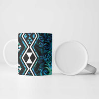 Turquoise Aotearoa Ceramic Mug Taniko Motifs With Paua Shell Kowhaiwhai - Polynesian Pride