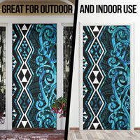 Turquoise Aotearoa Door Cover Taniko Motifs With Paua Shell Kowhaiwhai - Polynesian Pride