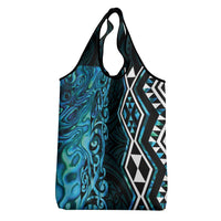 Turquoise Aotearoa Grocery Bag Taniko Motifs With Paua Shell Kowhaiwhai