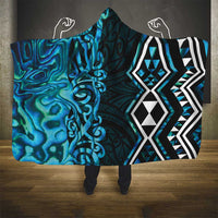 Turquoise Aotearoa Hooded Blanket Taniko Motifs With Paua Shell Kowhaiwhai