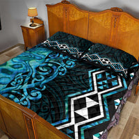 Turquoise Aotearoa Quilt Bed Set Taniko Motifs With Paua Shell Kowhaiwhai