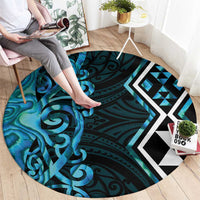 Turquoise Aotearoa Round Carpet Taniko Motifs With Paua Shell Kowhaiwhai LT14 - Polynesian Pride