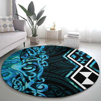 Turquoise Aotearoa Round Carpet Taniko Motifs With Paua Shell Kowhaiwhai LT14 - Polynesian Pride