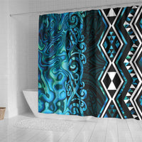 Turquoise Aotearoa Shower Curtain Taniko Motifs With Paua Shell Kowhaiwhai LT14 - Polynesian Pride
