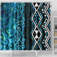 Turquoise Aotearoa Shower Curtain Taniko Motifs With Paua Shell Kowhaiwhai LT14 - Polynesian Pride
