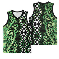 Green Aotearoa Basketball Jersey Taniko Motifs With Paua Shell Kowhaiwhai - Polynesian Pride