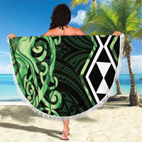 Green Aotearoa Beach Blanket Taniko Motifs With Paua Shell Kowhaiwhai