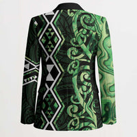 Green Aotearoa Blazer Taniko Motifs With Paua Shell Kowhaiwhai - Polynesian Pride