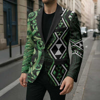 Green Aotearoa Blazer Taniko Motifs With Paua Shell Kowhaiwhai - Polynesian Pride