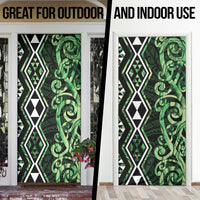 Green Aotearoa Door Cover Taniko Motifs With Paua Shell Kowhaiwhai - Polynesian Pride