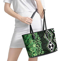 Green Aotearoa Leather Tote Bag Taniko Motifs With Paua Shell Kowhaiwhai