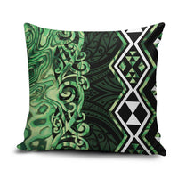 Green Aotearoa Pillow Cover Taniko Motifs With Paua Shell Kowhaiwhai - Polynesian Pride