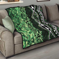 Green Aotearoa Quilt Taniko Motifs With Paua Shell Kowhaiwhai