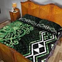 Green Aotearoa Quilt Bed Set Taniko Motifs With Paua Shell Kowhaiwhai