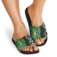 Green Aotearoa Slide Sandals Taniko Motifs With Paua Shell Kowhaiwhai - Polynesian Pride