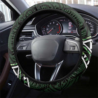 Green Aotearoa Steering Wheel Cover Taniko Motifs With Paua Shell Kowhaiwhai