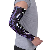 Purple Aotearoa Arm Sleeves Taniko Motifs With Paua Shell Kowhaiwhai - Polynesian Pride