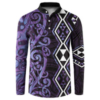 Purple Aotearoa Button Sweatshirt Taniko Motifs With Paua Shell Kowhaiwhai LT14 Purple - Polynesian Pride